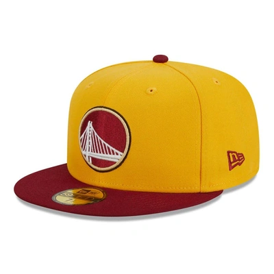 New Era Men's  Yellow, Red Golden State Warriors Fall Leaves 2-tone 59fifty Fitted Hat In Yellow,red