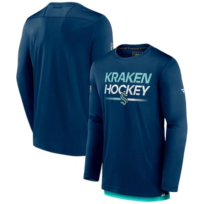 Fanatics Branded  Deep Sea Blue Seattle Kraken Authentic Pro Long Sleeve T-shirt In Navy