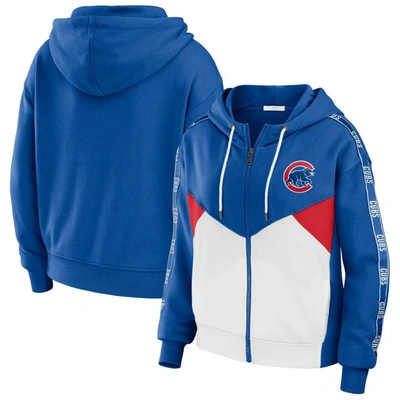 Wear By Erin Andrews Women's  Royal, White Chicago Cubs Color Block Full-zip Hoodie In Royal,white