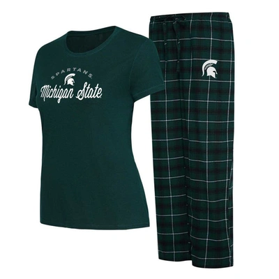 Concepts Sport Women's  Green, Black Michigan State Spartans Arctic T-shirt And Flannel Pants Sleep S In Green,black