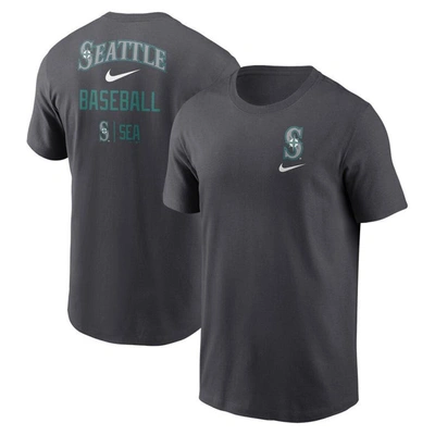 Nike Charcoal Seattle Mariners Logo Sketch Bar T-shirt In Grey