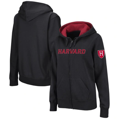 Colosseum Black Harvard Crimson Arched Name Full-zip Hoodie