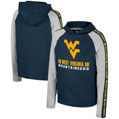 Colosseum Kids' Youth  Navy West Virginia Mountaineers Ned Raglan Long Sleeve Hooded T-shirt