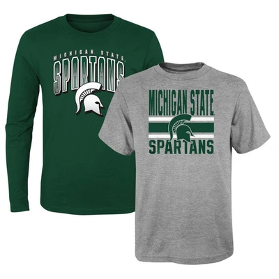 Outerstuff Kids' Youth Grey/green Michigan State Spartans Fan Wave T-shirt Combo Pack