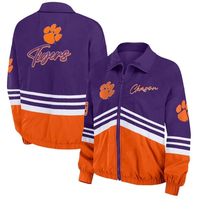 Wear By Erin Andrews Purple Clemson Tigers Vintage Throwback Windbreaker Full-zip Jacket