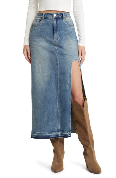 Blanknyc Curve Slit Denim Skirt In Blue