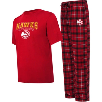 College Concepts Men's  Red, Black Atlanta Hawks Arctic T-shirt And Pyjama Trousers Sleep Set In Red,black