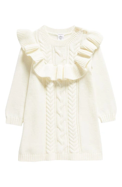 Nordstrom Babies' Ruffle Long Sleeve Sweater Dress In Ivory Egret