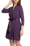 Fleur't Satin Tie Short Knit Robe In Pinot