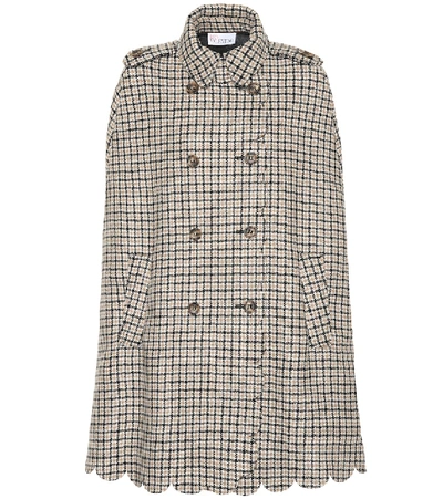 Red Valentino Plaid Wool Blend Cape In Cammello
