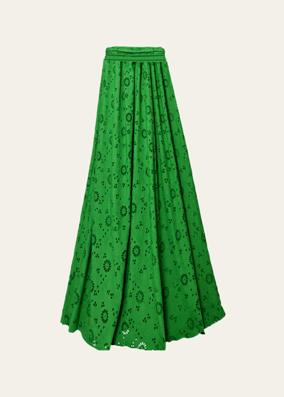Carolina Herrera Broderie Anglaise Ball Skirt With Waist Tie In Green