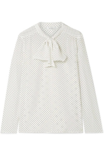 Max Mara Polka-dot Silk Crepe De Chine And Stretch-jersey Blouse In White
