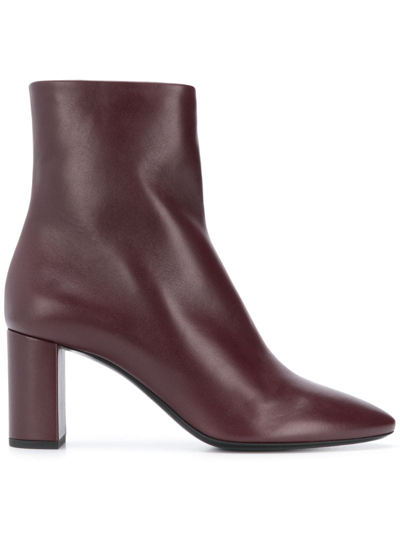 Saint Laurent Lou 95 Leather Ankle Boots In Red