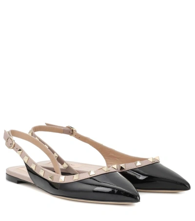 Valentino Garavani Rockstud Patent Leather Slingback Ballet Flats In Black