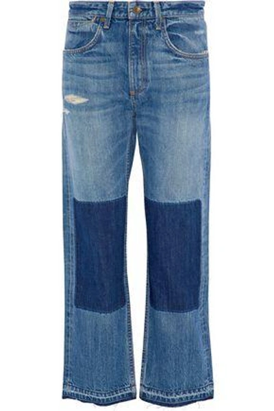 Rag & Bone Distressed Patchwork Boyfriend Jeans In Mid Denim