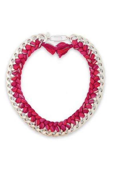 Aurelie Bidermann Brasil Gold-tone Braided Cord Necklace In Pink
