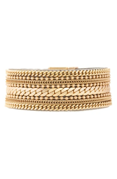 Saachi Chain Leather Bracelet In Gold
