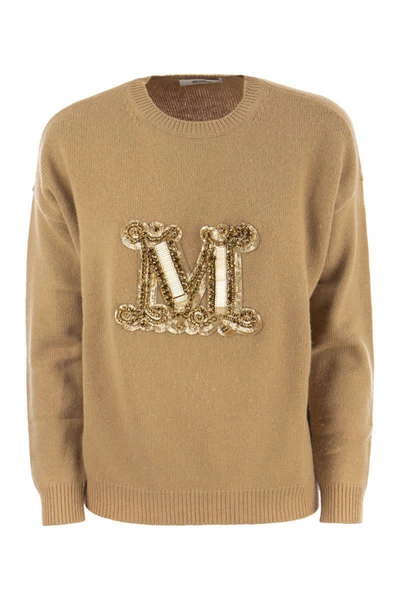 Max Mara Palato - Cashmere Sweater With Jewel Embroidery In Camel