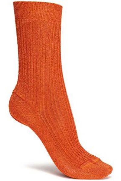 Missoni Woman Metallic Ribbed-knit Socks Copper
