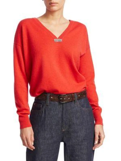 Brunello Cucinelli Cashmere Boyfriend Knit Sweater In Orange