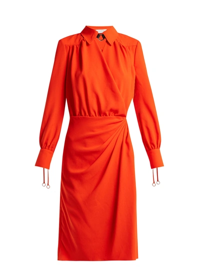 Altuzarra Kat Leather-trimmed Draped Crepe Midi Dress In Electric Orange