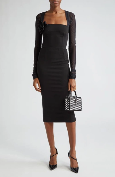 Dolce & Gabbana Tulle-sleeve Midi Dress In Black