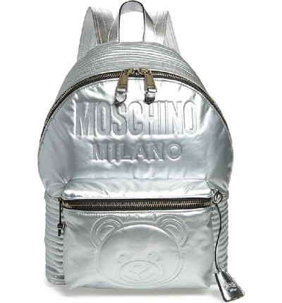 Moschino Embossed Teddy Bear Backpack - Metallic In Silver
