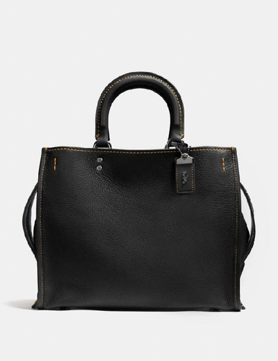 Coach Rogue 36 With Embellished Handle In Glovetanned Pebble Leather In Black/black Copper