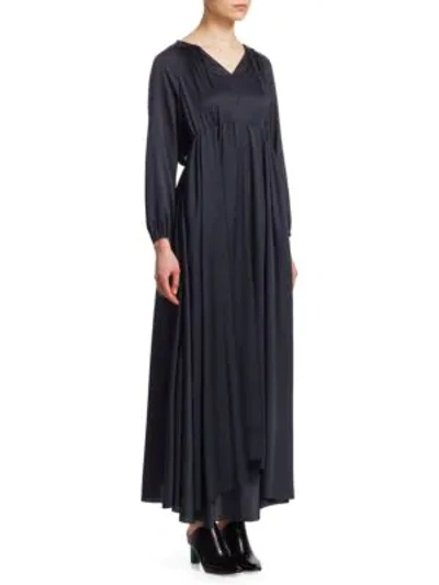 Vetements Hooded Silk Dress In Dark Blue