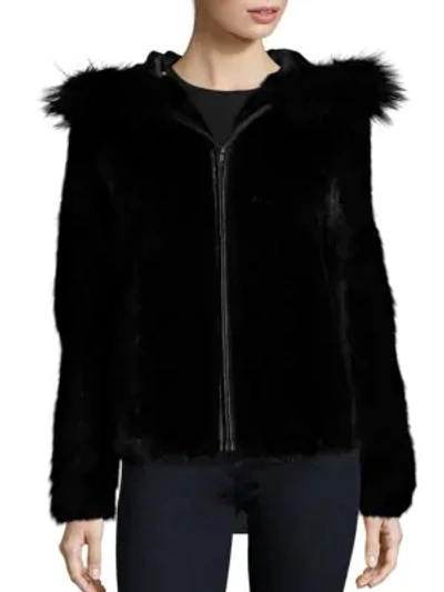 Michael Kors Hooded Mink And Fox Fur Jacket In Black