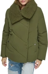 Andrew Marc Valencia Water Resistant Faux Shearling Lined Puffer Jacket In Artichoke