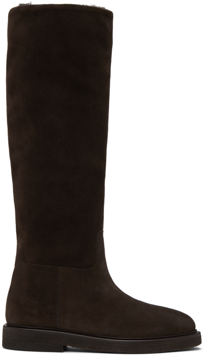 Legres Model 81 Shearling Suede Flat Knee Boots In Brown