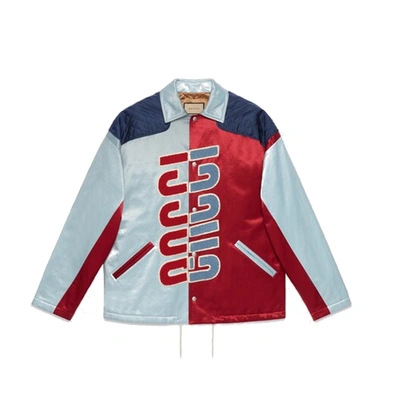 Gucci Logo Patch Shirt Jacket In Blue