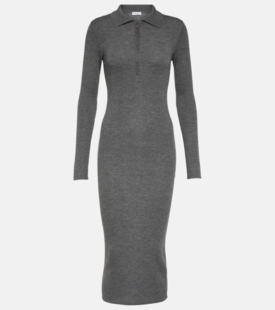 Brunello Cucinelli Polo-collar Wool Dress In Grey