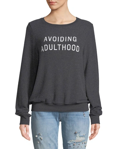 Wildfox Avoiding Adulthood Graphic Crewneck Sweatshirt Top In Black