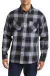 Travismathew Cloud Plaid Flannel Button-up Shirt In Ebony/ Black
