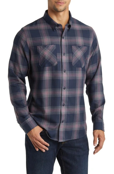 Travismathew Cloud Plaid Flannel Button-up Shirt In Total Eclipse/ Flint