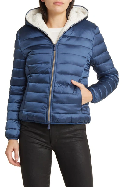 Save The Duck Elvira Water Resistant Hooded Puffer Jacket In Navy Blue