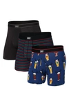 Saxx Daytripper 3-pack Slim Fit Boxer Briefs In Brewdolph/ Gent Stripe/ Black