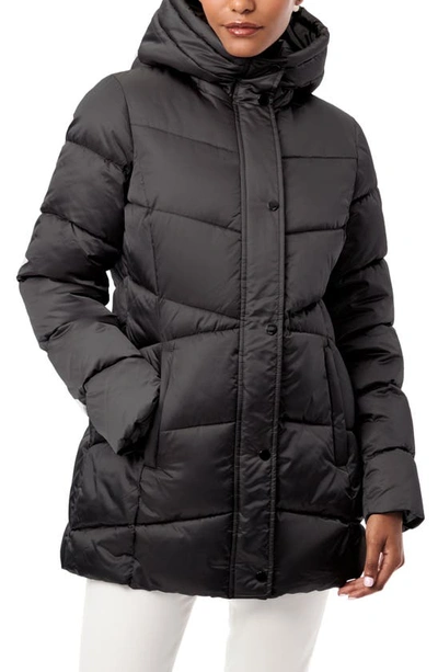 Bernardo Quilted Snap Front A-Line Hooded Jacket, Womens, S, Fig Leaf