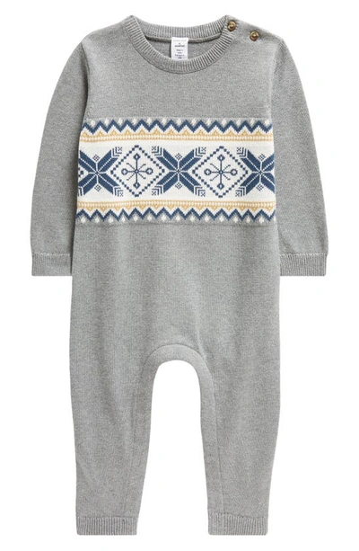 Nordstrom Babies' Cozy Cotton Intarsia Sweater Romper In Grey Dark Heather Fairisle