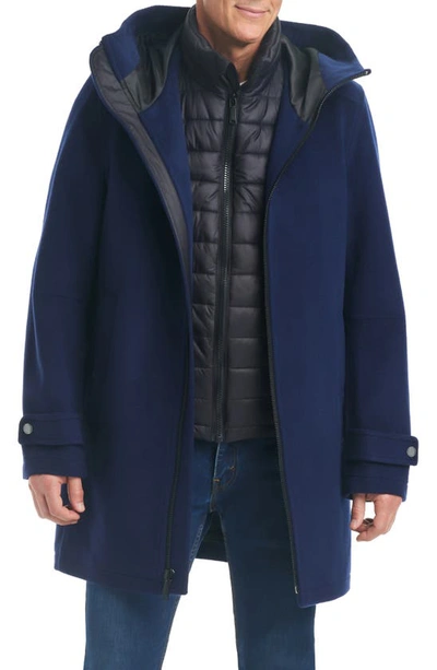 Vince Camuto Systems Water Resistant Hooded Wool Blend 3-in-1 Coat In Navy