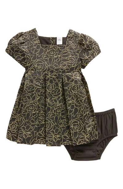 Nordstrom Babies' Matching Family Moments Metallic Jacquard Dress With Bloomers In Black- Gold Outline Floral