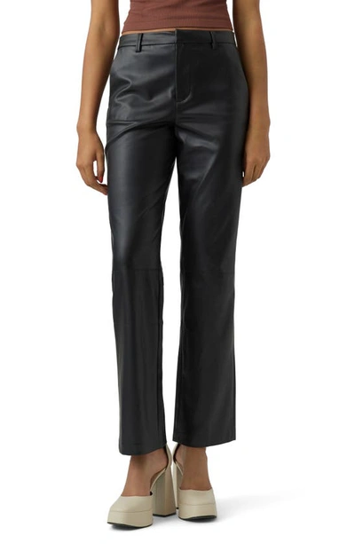Vero Moda Olympia Mid Rise Straight Leg Faux Leather Trousers In Black