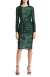 Xscape Long Sleeve Sequin Cocktail Dress In Hunter