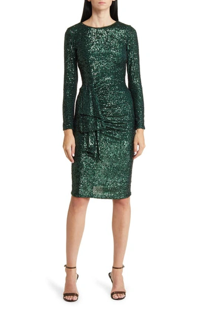 Xscape Long Sleeve Sequin Cocktail Dress In Hunter