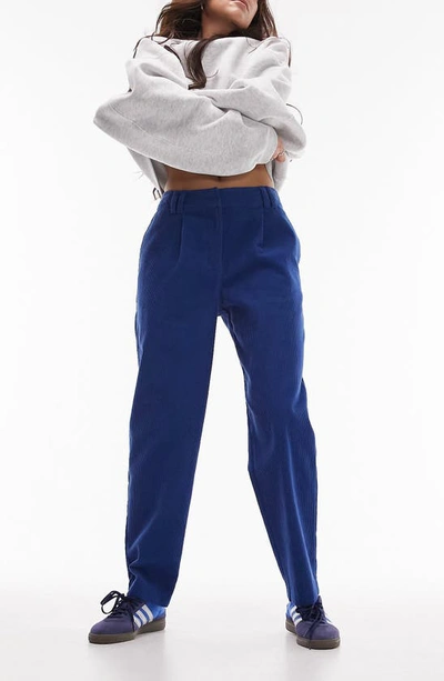 Topshop Cotton Corduroy Trousers In Mid Blue
