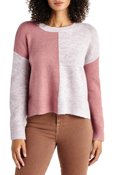Splendid Amy Colorblock Crewneck Sweater In Wine/ Raspberry Combo