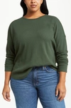 Treasure & Bond Oversize Organic Cotton Blend Thermal Top In Green Wood