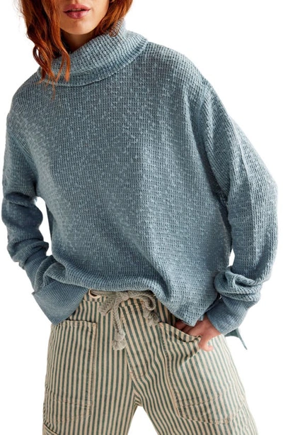 Free People Tommy Oversize Turtleneck Sweater In Blue Tourmaline